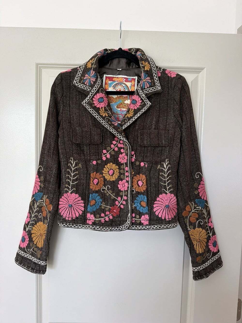 Johnny Was Biya Embroidered Blazer Jacket in Brown Size XS TWO TEN TEN FIVE